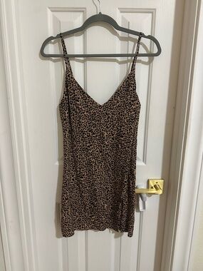 Reformation Leopard-Print Mini Slip Dress in Brown